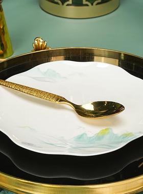 骨瓷盘盘8寸凉菜盘子家用精盘致花边陶瓷碟子釉彩UXE菜深轻奢下中