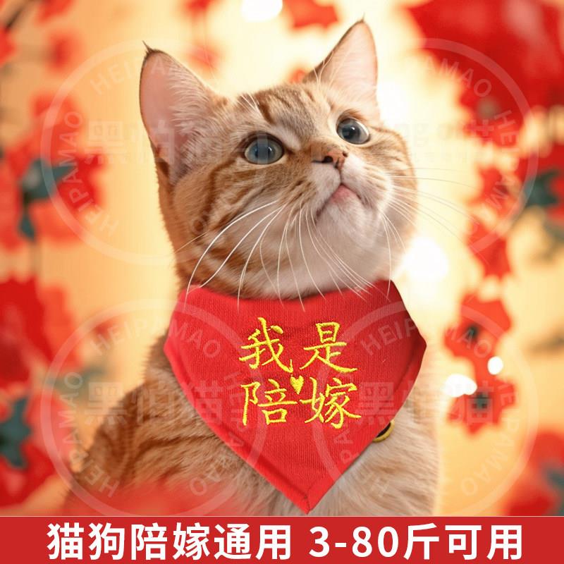 我是陪嫁猫结婚用猫咪口水巾婚礼陪嫁狗配饰结婚照宠物喜字三角巾