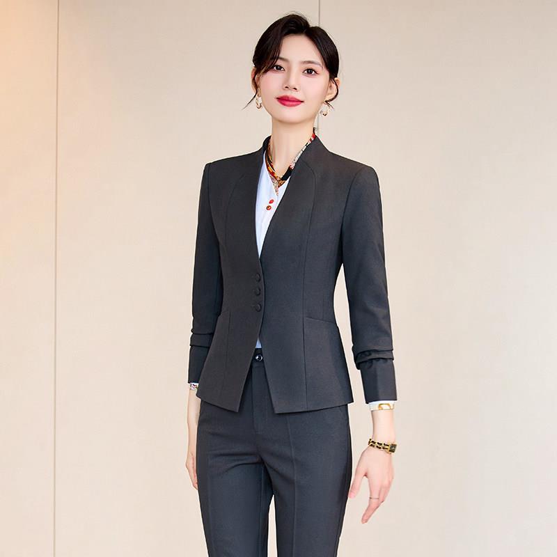 酒店前台工作服女西服套装秋冬季珠宝餐厅服务收银领班员工职业装