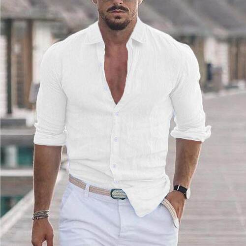 Summer cotton and linen lapel beach shirt