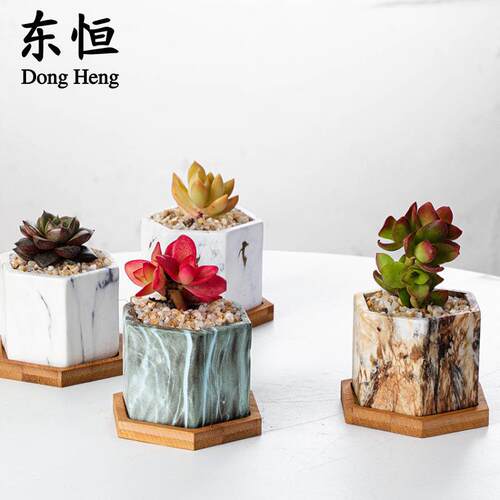 东恒 陶瓷多肉花盆水转印花盆大理石纹家居陶瓷花盆绿植园艺花盆