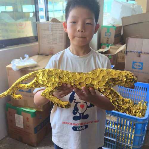 家居摆件金钱豹办公桌装饰品男士高档家居工艺品电镀特大豹子摆件