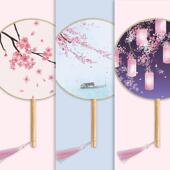 古风木柄团扇半透明汉服团扇宫扇风木柄丝绢圆扇拍照摄影团易梵斯