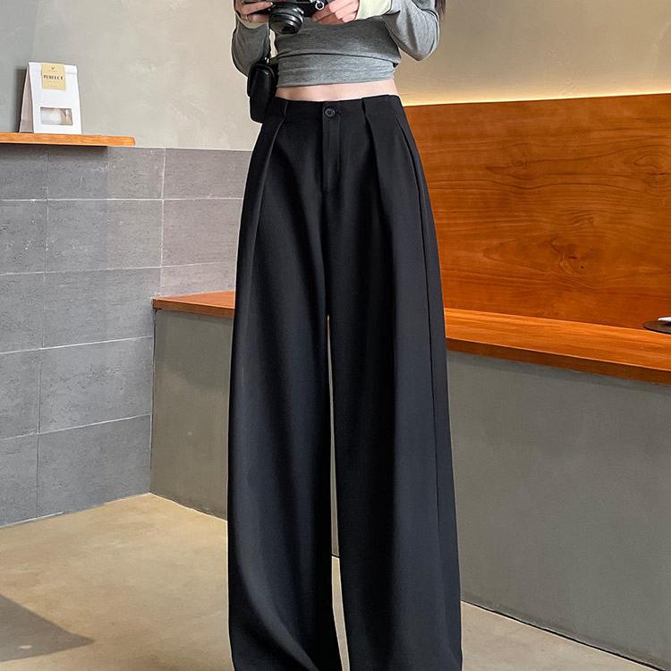 黑色高腰垂感阔腿裤女2026新款高级感宽松显瘦直筒窄版休闲西装裤