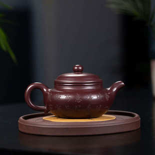 八骏仿古紫砂壶原矿紫泥扁腹壶茶具批发厂家全手工朱泥八骏图茶壶