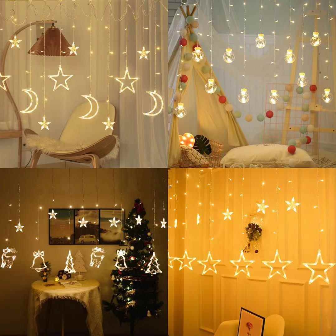 LED装饰挂件窗帘灯 房间布置圣诞树元旦春节过年灯泡星月许愿球灯