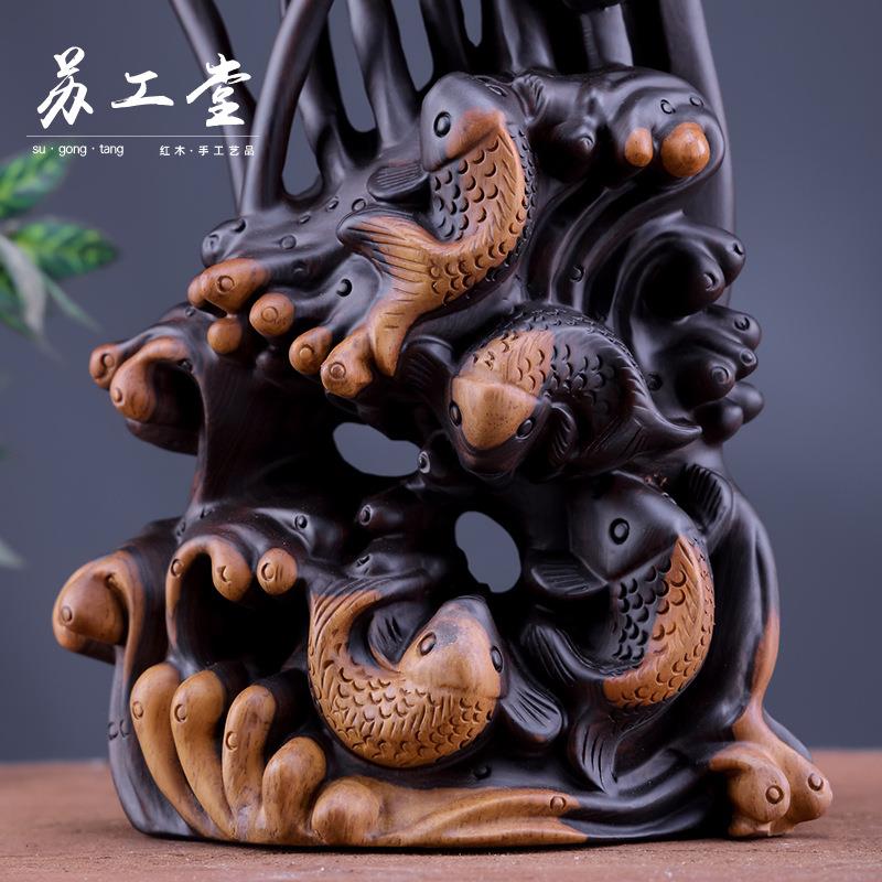 创意非洲黑檀木连年有余摆件莲花莲蓬木雕室内客厅办公工艺品摆设