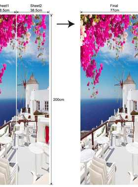 圣托里尼风景画3D门贴可移防水墙贴卧室卧室客厅DIY翻新墙纸MT041