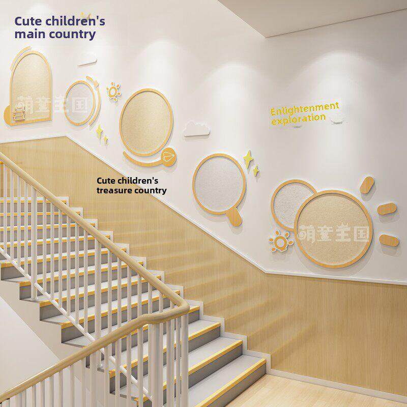 幼儿园环境创作楼梯间走廊过道墙装修文化墙简约风格启示探索