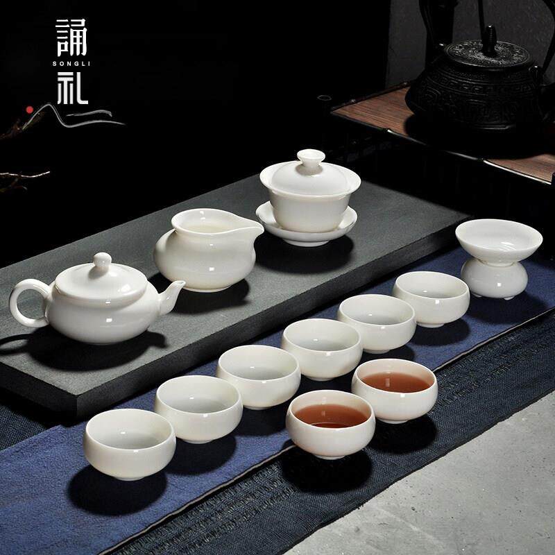 朗诵景德镇羊脂玉瓷茶具办公室接待高白瓷家用整套茶壶盖碗