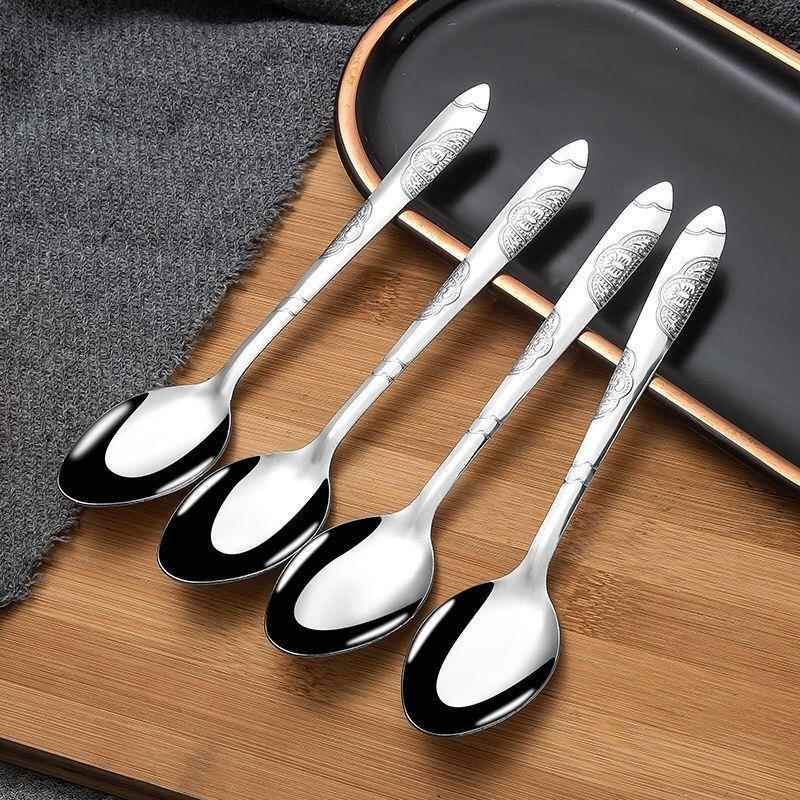 学生食堂不锈钢吃饭的勺子家用餐具套装长柄喝汤勺商用小勺子