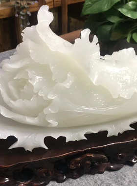 阿富汗玉白菜摆件冰种巴玉白菜如意家居工艺品大摆件