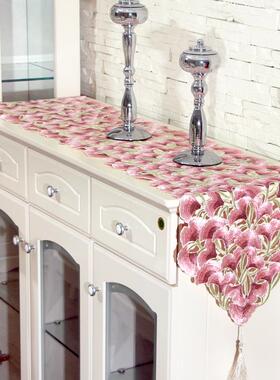 旗绣花布121233桌现代简约绣花粉色桌旗长方形桌厂家供应