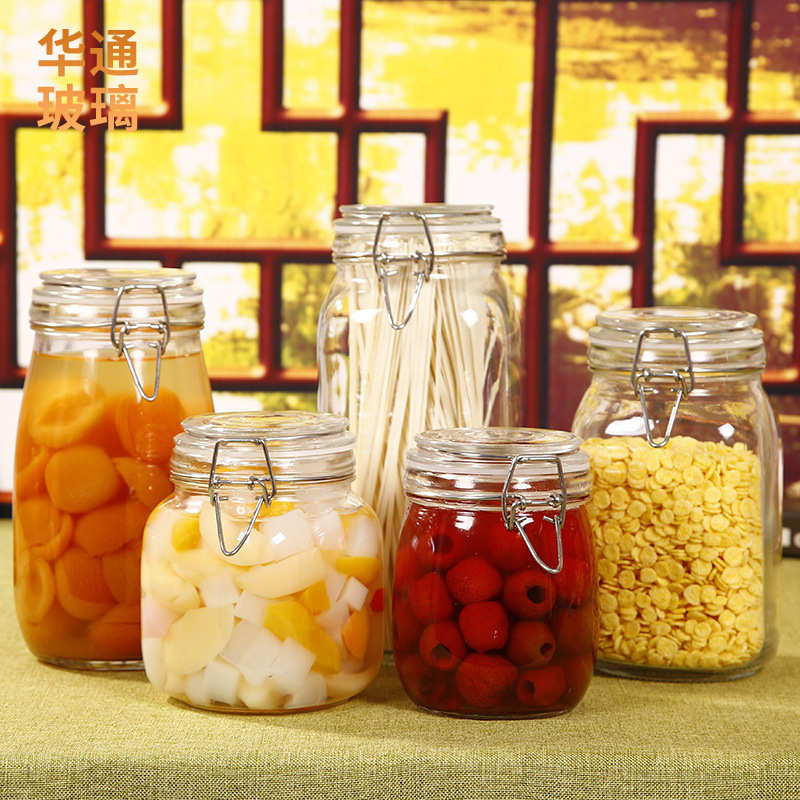 不锈钢拉扣密封罐玻璃 厨房食品杂粮花茶收纳防潮 泡菜泡酒坛子