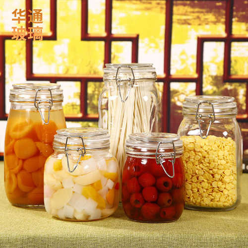 不锈钢拉扣密封罐玻璃 厨房食品杂粮花茶收纳防潮 泡菜泡酒坛子