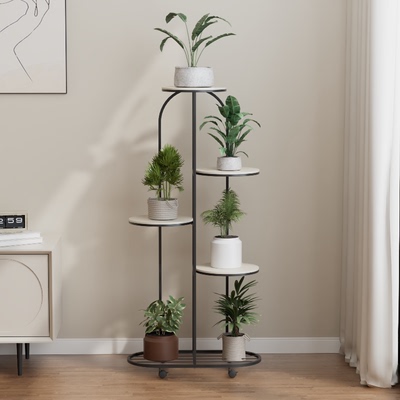 简约奶油风客厅现代室内盆景装饰架北欧铁艺花架可移动多层置物展