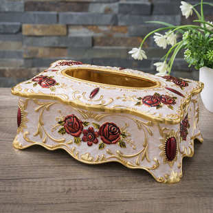 卫生间欧式创意桌面家用抽玫瑰花大号盒纸盒金属客厅餐厅纸巾复古