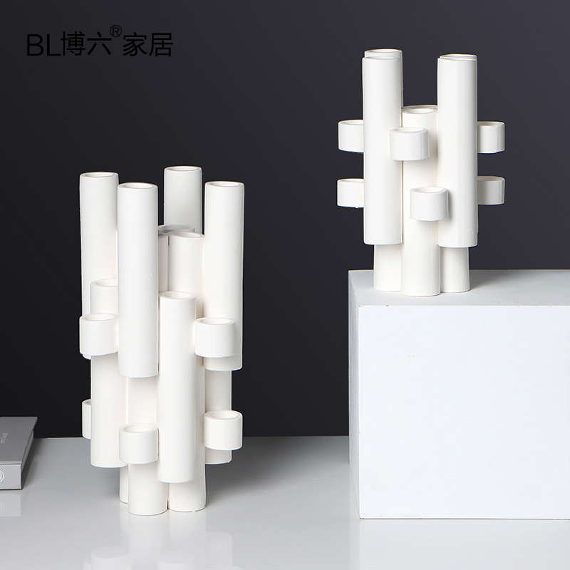 现代极简轻奢创意样板间圆管陶瓷干花器电视柜餐桌装饰品花瓶摆件