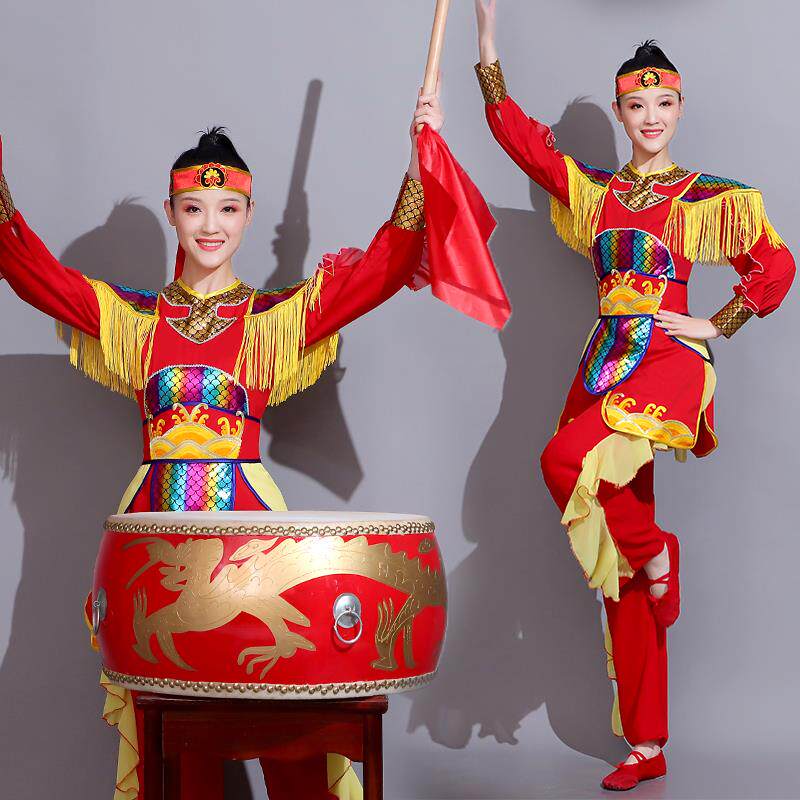 正品威风锣鼓队服打鼓女士演喜庆新款中国风水鼓腰表鼓舞演出服套