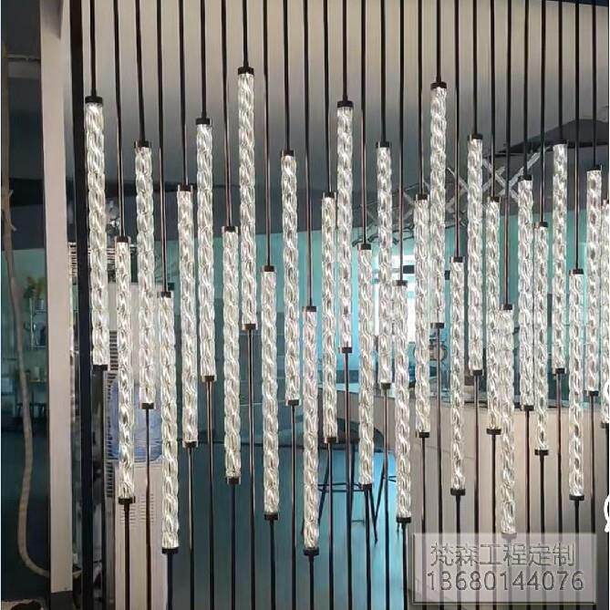简约水晶玻璃柱屏风灯酒店大堂隔断墙壁灯亚克力螺纹玻璃玄关吊灯