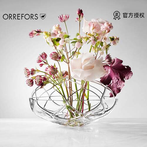 Orrefors瑞典皇室水晶玻璃金属花瓶bloom艺术摆件客厅简约插花