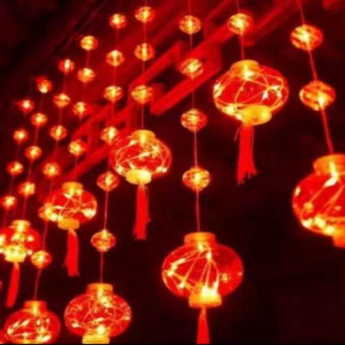 LED灯串新年春节装饰铜线彩灯红灯笼福字窗帘灯室内外喜庆装饰灯
