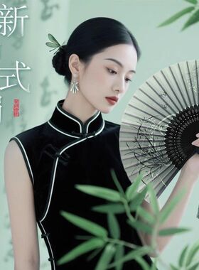 扇子古风汉服折扇新中式便携绫绢儿童折叠竹制夏天马面裙小扇子