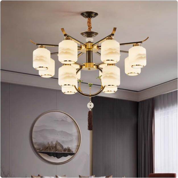 新中式客厅吊灯家用大气中国风全铜禅意卧室餐厅酒店简约吸顶灯饰