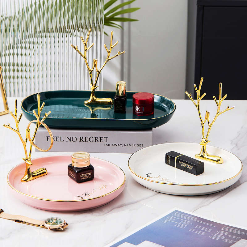 进门口玄关钥匙收纳盒创意轻奢桌面摆件杂物首饰化妆品托盘置物架