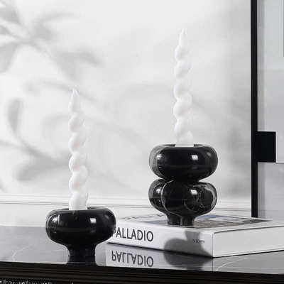 北欧风格复古石材大理石香薰烛台摆件高级感轻奢风餐桌氛围感布置