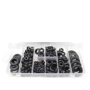 橡胶护线圈180PCS盒装橡胶护线环 黑色密封橡胶圈o型橡胶垫圈组合