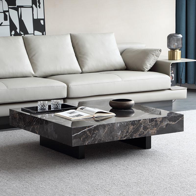 意式极简岩板茶几客厅轻奢高端正方形现代简约家用别墅设计师茶桌