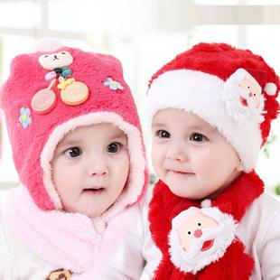 秋冬儿童帽子+围巾加绒加厚宝宝护耳保暖帽围脖两件套耶诞1-3-4岁