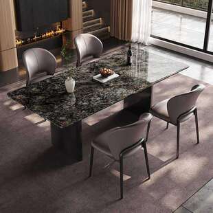 现代简约天然大理石奢石餐桌长方形吃饭桌家用高端别墅餐桌椅组合