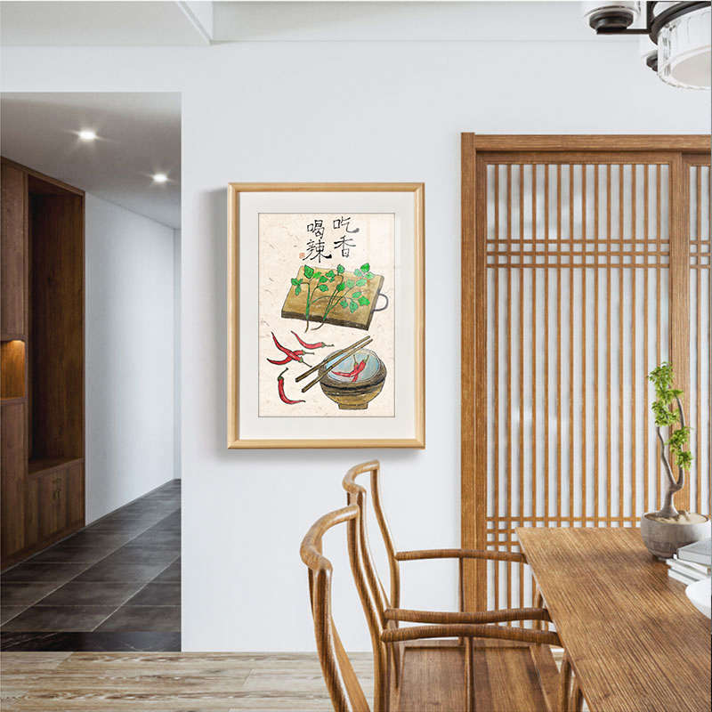 新中式餐厅装饰画饭厅民宿玄关日式挂画厨房饭店餐饮蔬菜国画水墨图片