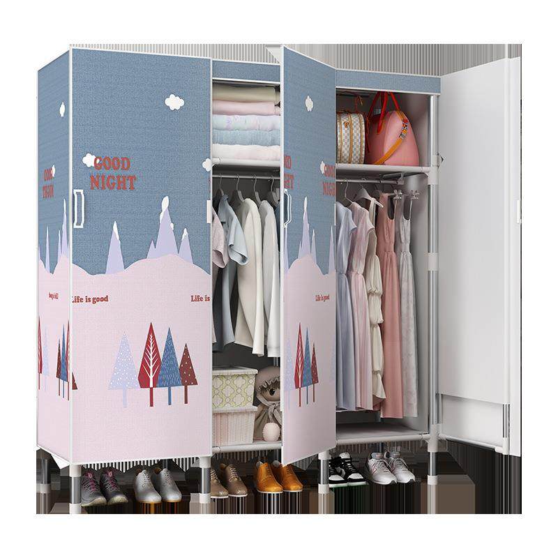 简易布衣柜钢管加粗加固钢架结实耐用加厚布艺出租房用开门式布柜