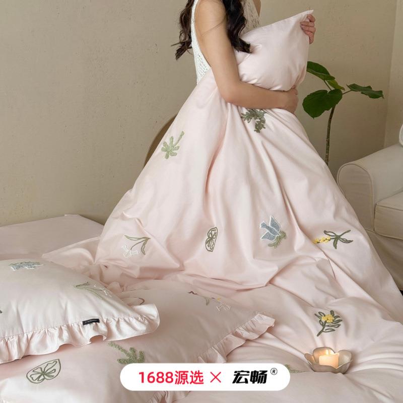 100S韩系女孩加厚全棉磨毛四件套学生宿舍三件套纯棉床品秋冬保暖