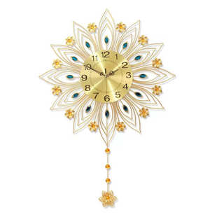 曼陀罗钟摆带摇摆客厅卧室挂钟铁艺钟表静音壁钟墙壁装饰艺术时钟