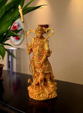 崖柏木雕杨戬二郎神小摆件家用护发神像南天门神仙哮天犬护发装饰