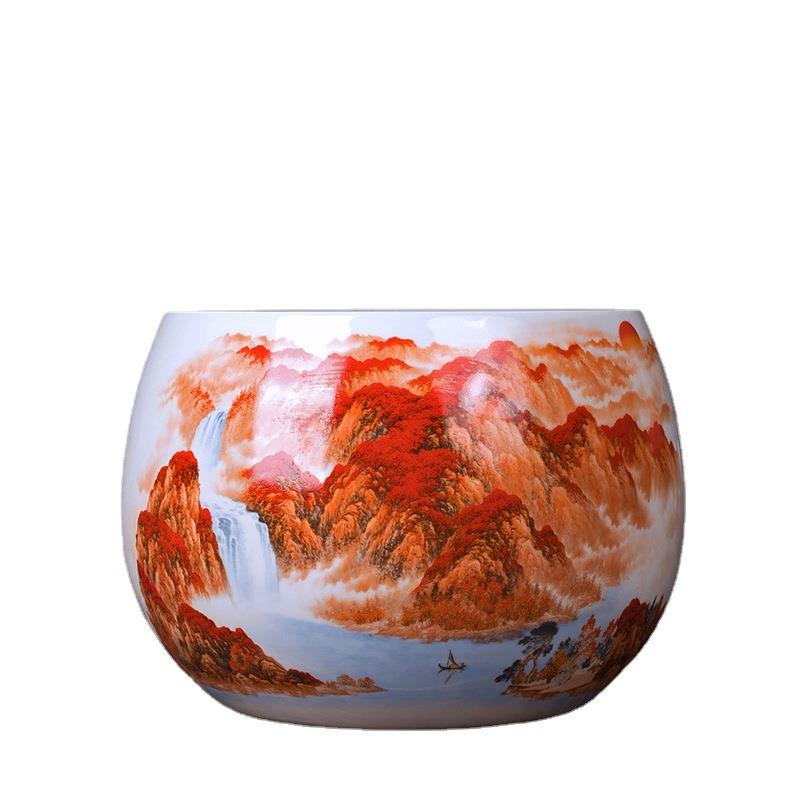 景德镇陶瓷器粉彩聚宝盆缸家居创意装饰品摆件客厅电视柜玄关摆设