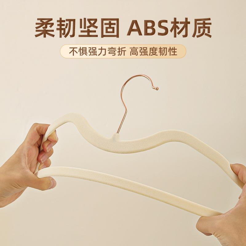新款直销M型ABS透光植绒衣架加粗衣柜省空间加厚护衣无痕吊带矮颈图片