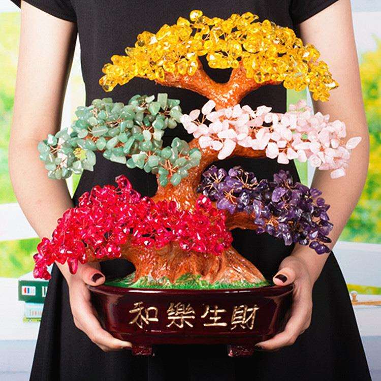 名旺水晶树黄水晶紫水晶彩色水晶招财树工艺品家居装饰品摆件
