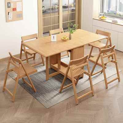 J&实木折叠餐桌小户型家用饭桌一体餐边柜可折叠伸缩餐桌椅折叠桌