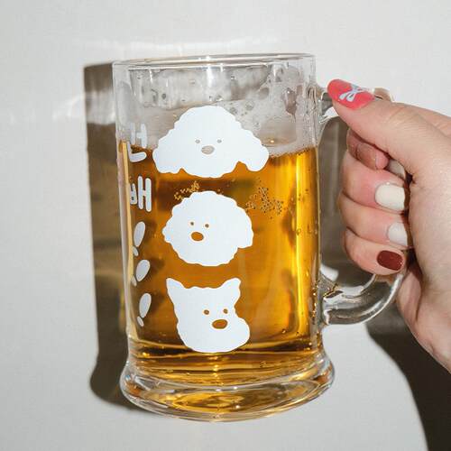 TOTHEMOON原创ins风可爱小狗啤酒杯玻璃杯冷饮杯大容量带把水杯