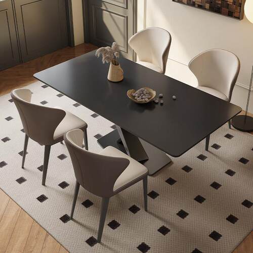 意式极简岩板餐桌长方形饭桌小户型简约现代经济型家用餐桌椅组合