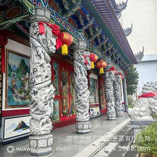 青石浮雕龙柱 寺庙家祠盘龙柱文化柱 园林广场十二生肖图腾柱