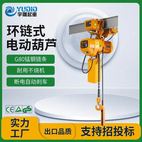 宇雕定制80v环链电动葫芦220伏带跑车运行式1T2tt5t10吨起重小