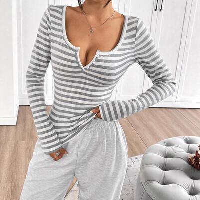 Two-piece Set Women's Striped Print Top & Shorts Casual