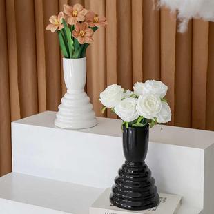 大口径flower vase法式复古花瓶ins风大号艺术感花瓶陶瓷高级感