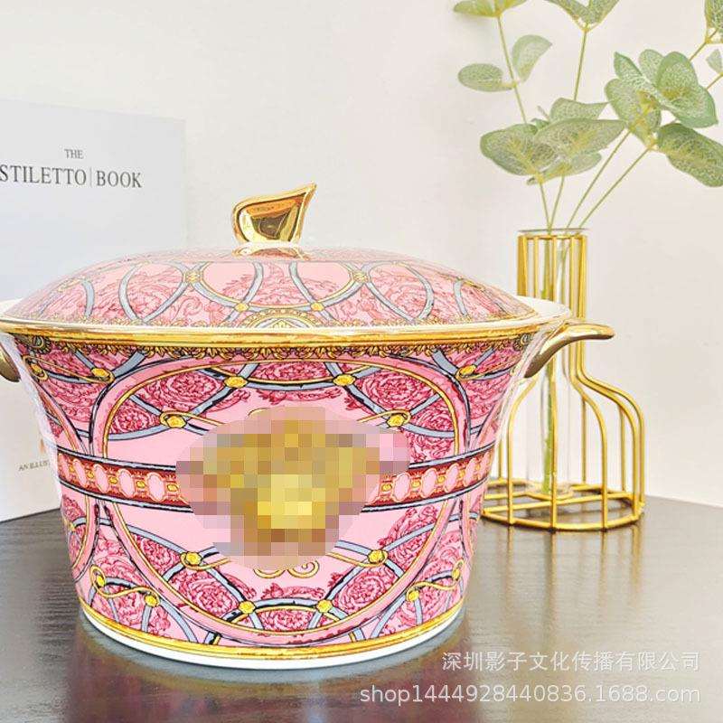 跨境58件范家红色套装家用宫廷风骨瓷餐具碗盘碗勺碟面碗汤锅欧式